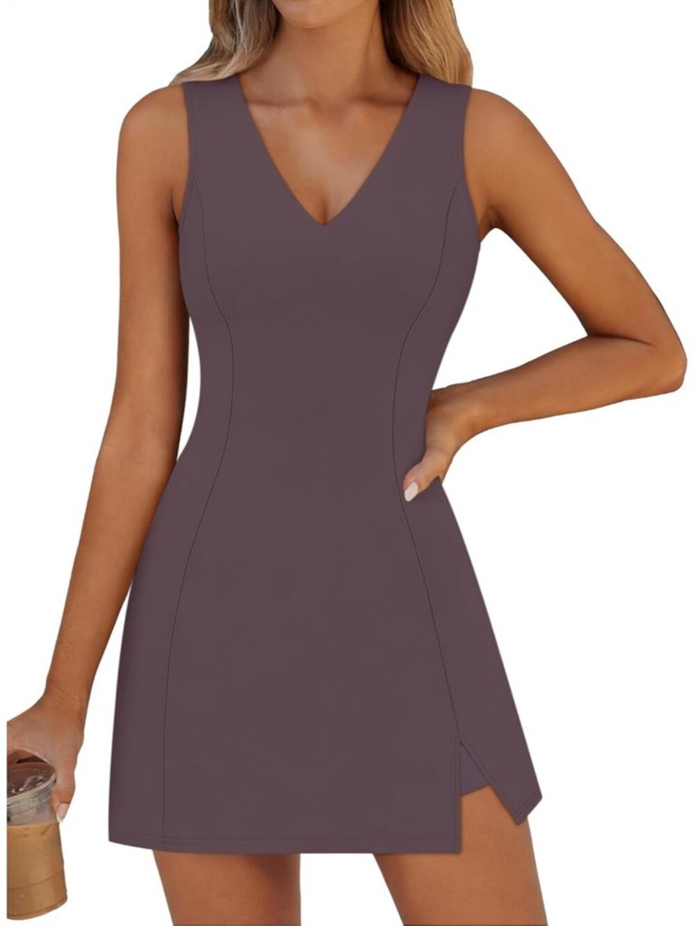 Women's Mini Dress Nutmeg V-Neck Sleeveless Shorts Bra Athletic Summer Shift